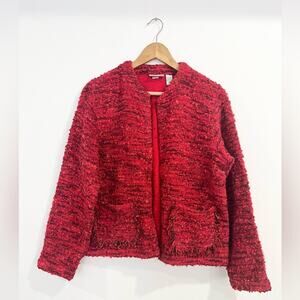 Chicos Design Wool Blend Jacket Pockets Red 1